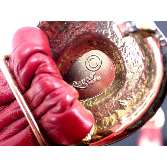 Cherry Red Wide Leather Belt Silver Buckle Medium 31" length 2" wide VTG Revcor - Picture 9 of 10